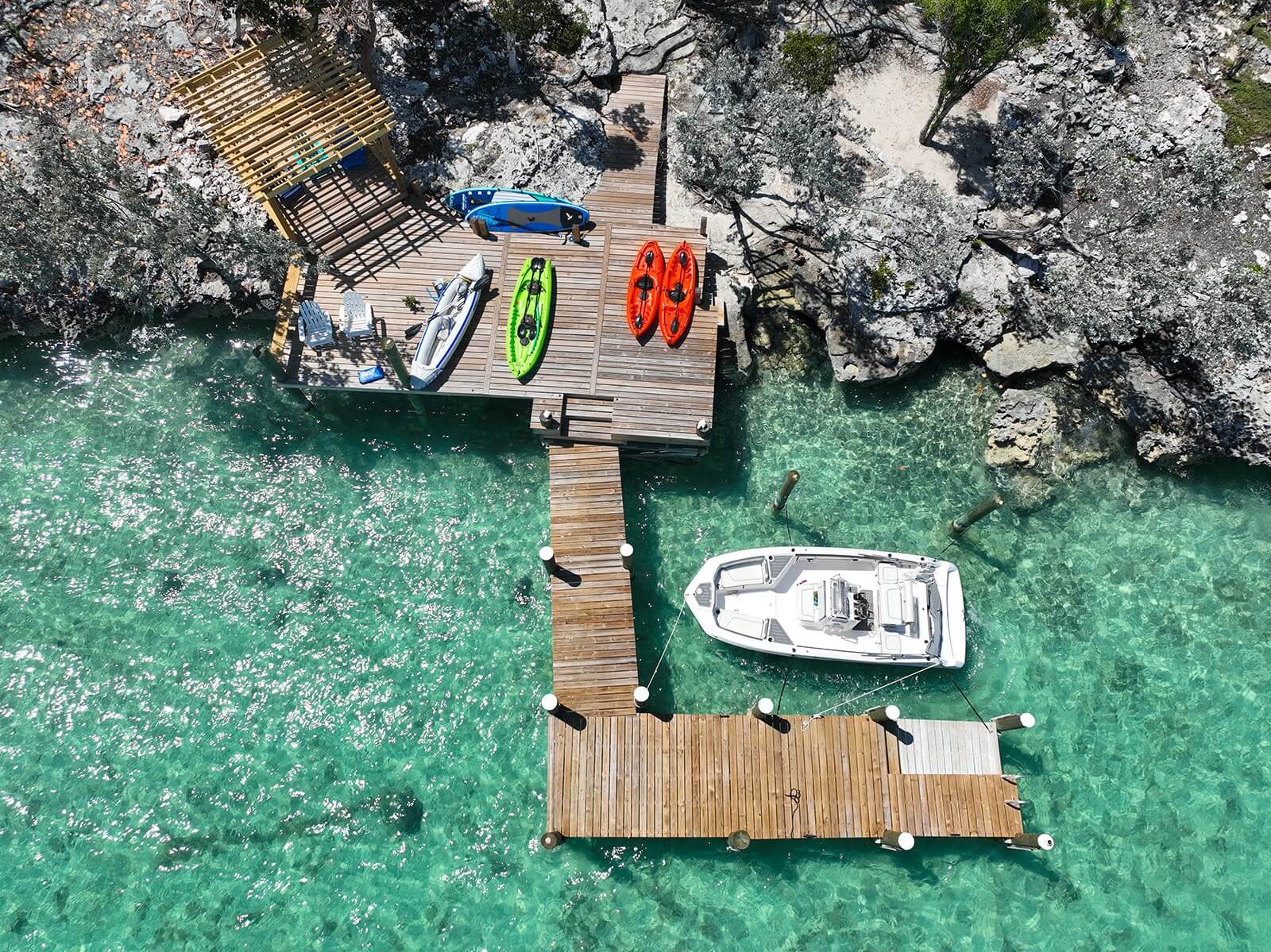 Bahari house Great Exuma Bahamas Boat dock drone shot